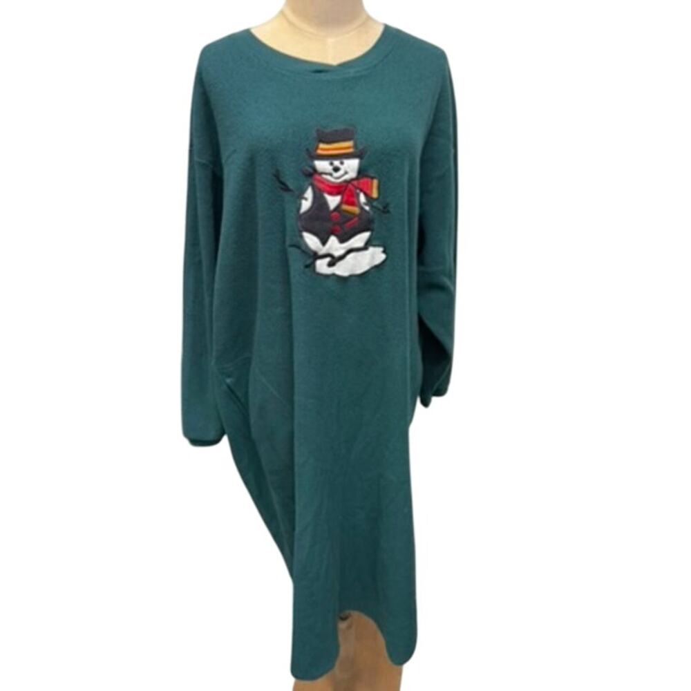 NO Brand Long Fleece Snowman Nightgown Vintage Warm Comfy Christmas Grandma core